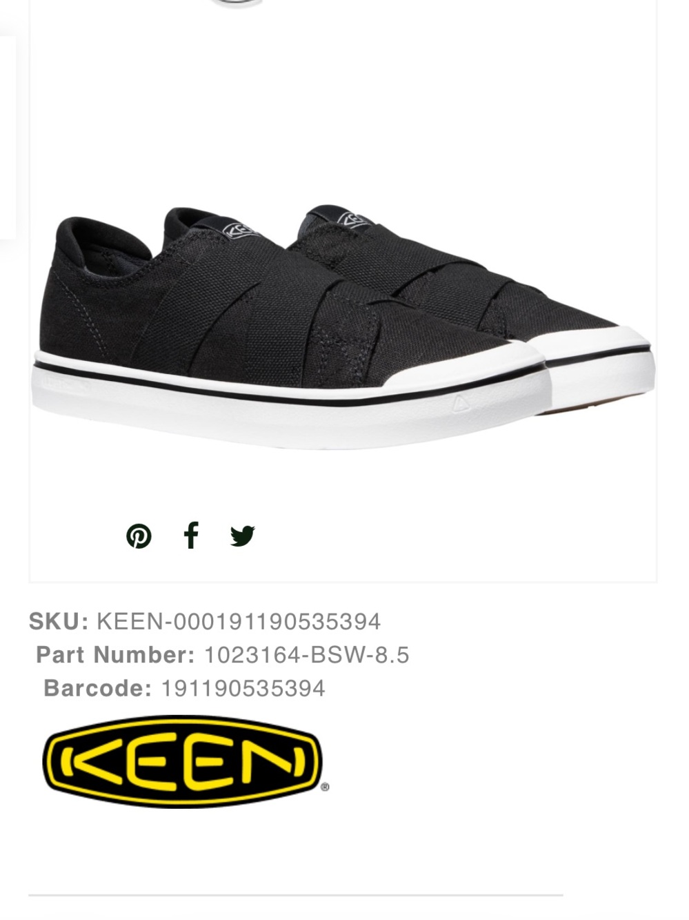 Keens Elisa IV Gore Slip-on Sneaker. Black/Star White. Size 7. New-return in box